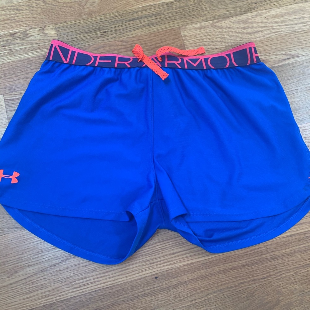 BLUE AND ORANGE UNDER ARMOUR SHORTS SIZD KIDS XL